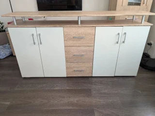 komoda-sideboard-dub-sonoma-biela-4-dvierka-a-3-zasuvky