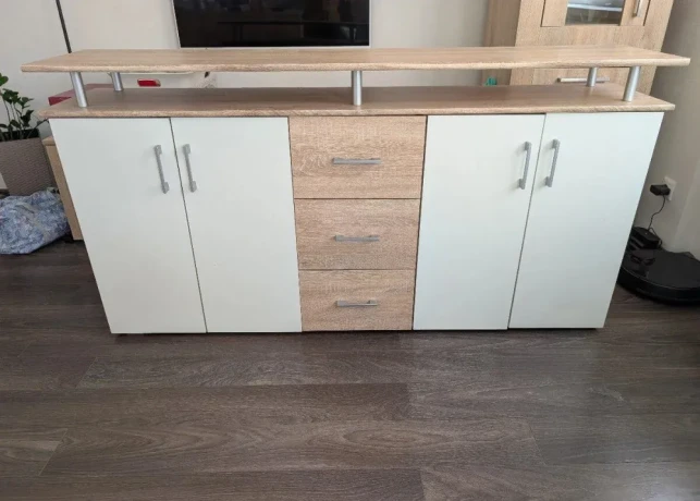 komoda-sideboard-dub-sonoma-biela-4-dvierka-a-3-zasuvky-big-0