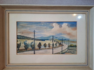 predam-stary-obraz-krajina-z-jizni-moravy-akvarel